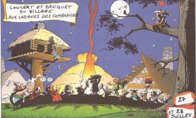 Hébergement en cabanes, ambiance festive avec concert et banquet sous les étoiles.