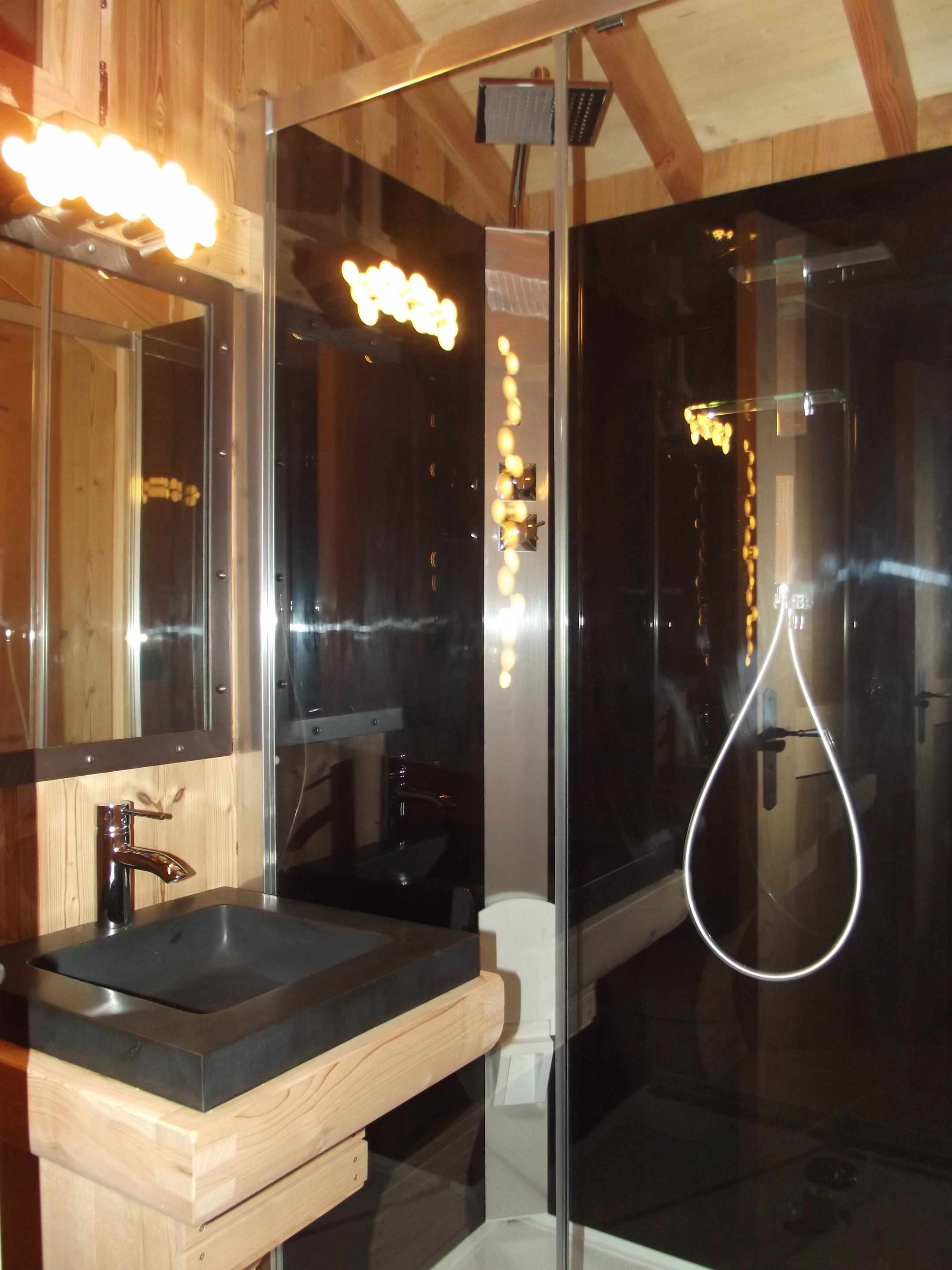 DSCF6340 Salle de bain moderne dans un hébergement insolite en bois en Bourgogne-Franche-Comté.