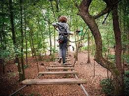 accrobranche petite taille Hébergement insolite en cabane dans les arbres, avec un parcours suspendu en forêt.