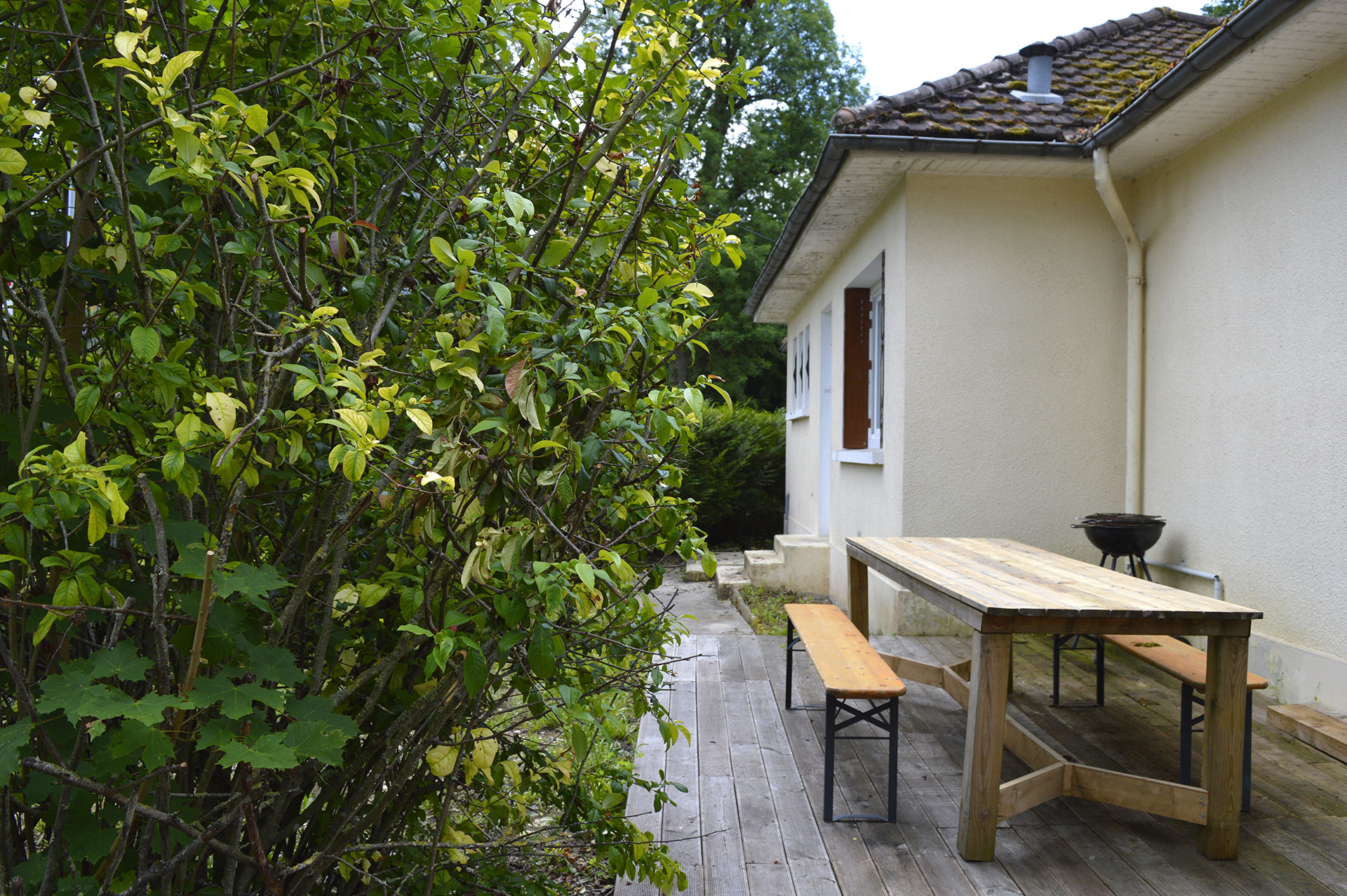 ratatouille Hébergement insolite à Champagne-Ardennes, avec terrasse en bois et verdure environnante.