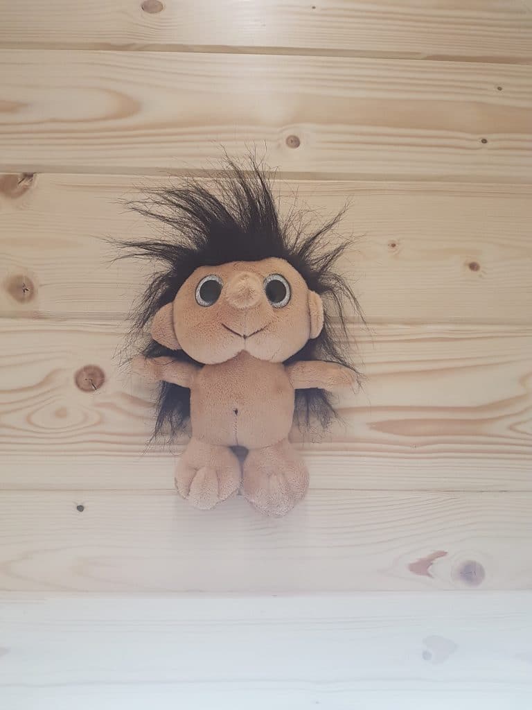 troll9 Hébergement insolite en Champagne-Ardenne, avec un adorable troll en peluche sur le mur.