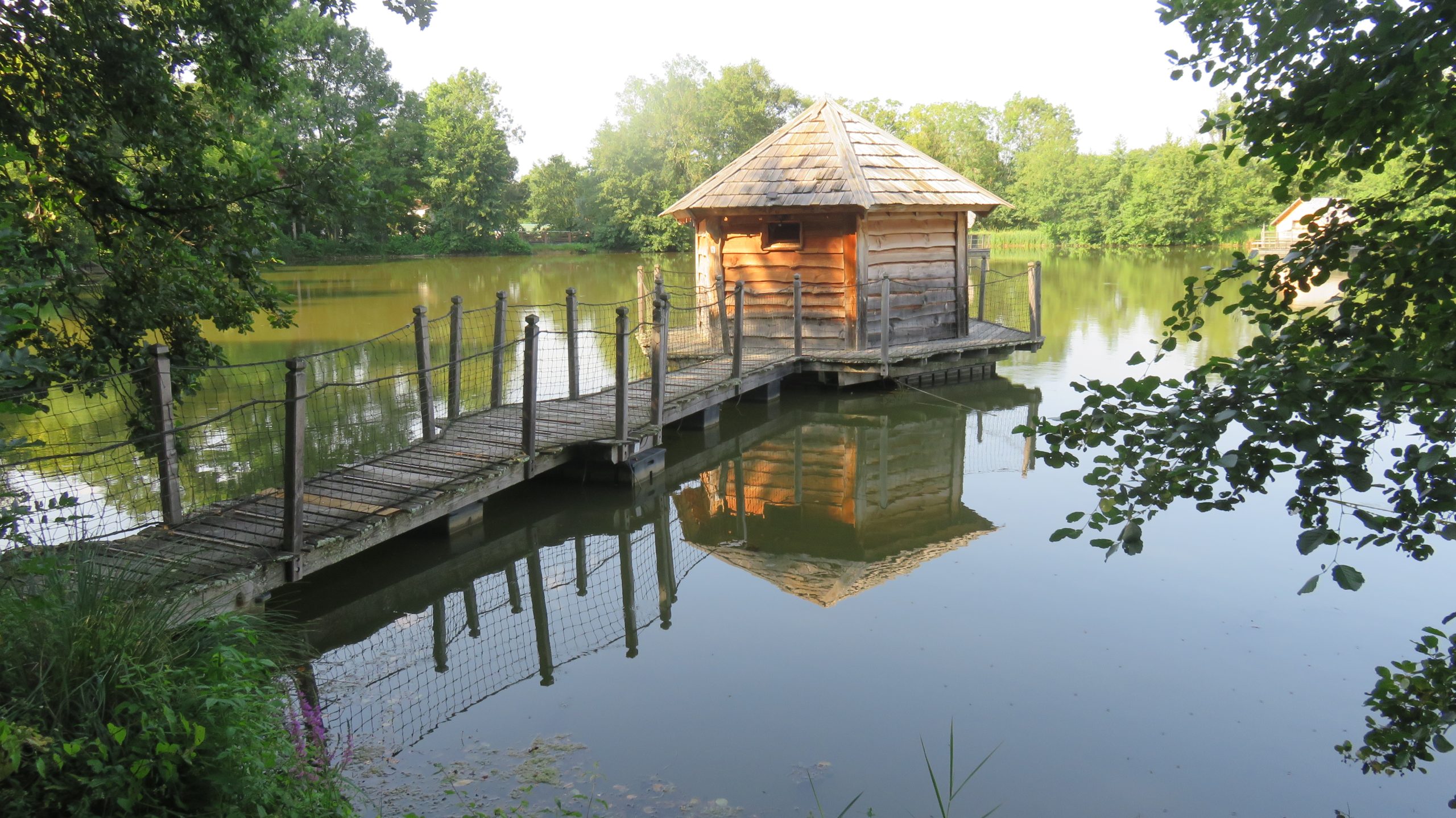 servant jean-claude (2) Cabane sur pilotis au bord dun lac, entourée de verdure paisible en Auvergne-Rhône-Alpes.